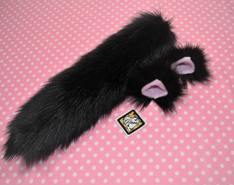 Black Cat Ears And Tail-Cat Costume-Cat Ears and Tail Set-Cat Ears-Halloween-Cosplay-Anime-Black Cat Ears- Black-Cat Birthday Party