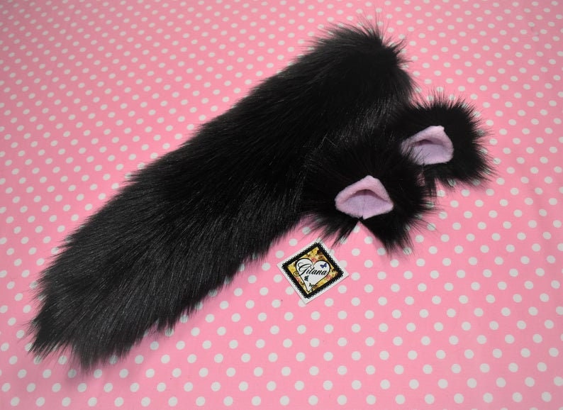 Black Cat Ears and Tailcat Costumecat Ears and Tail Setcat Etsy
