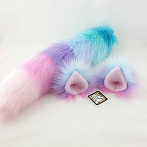 Pastel Rainbow Cat Ears and Tail-Realistic Cat Ears and Tail-Rainbow Tail-Rainbow Cat Ears-Cat Ears-Halloween-Furries-Fox Ears Clip-Anime