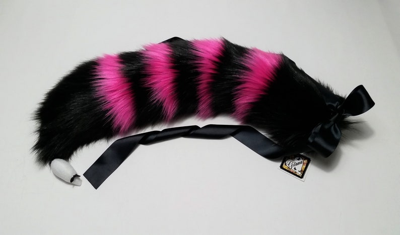 Fairie Kei harajuku,Fox Tail Black and Fuchsia Stripe Cat Tail,Halloween,Cat Cosplay,Kitten costume,DDLG,BDSM,Cat Costume,Anime,Lolita
