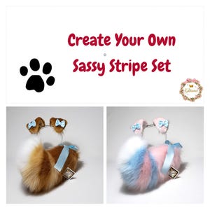 Sassy Stripe Puppy Ears And Tail Set, Create Your Own Puppy Set, Puppy Ears And Tail,Puppy Ears,Puppy Tail,Realistic Ears,Puppy Petplay,DDLG