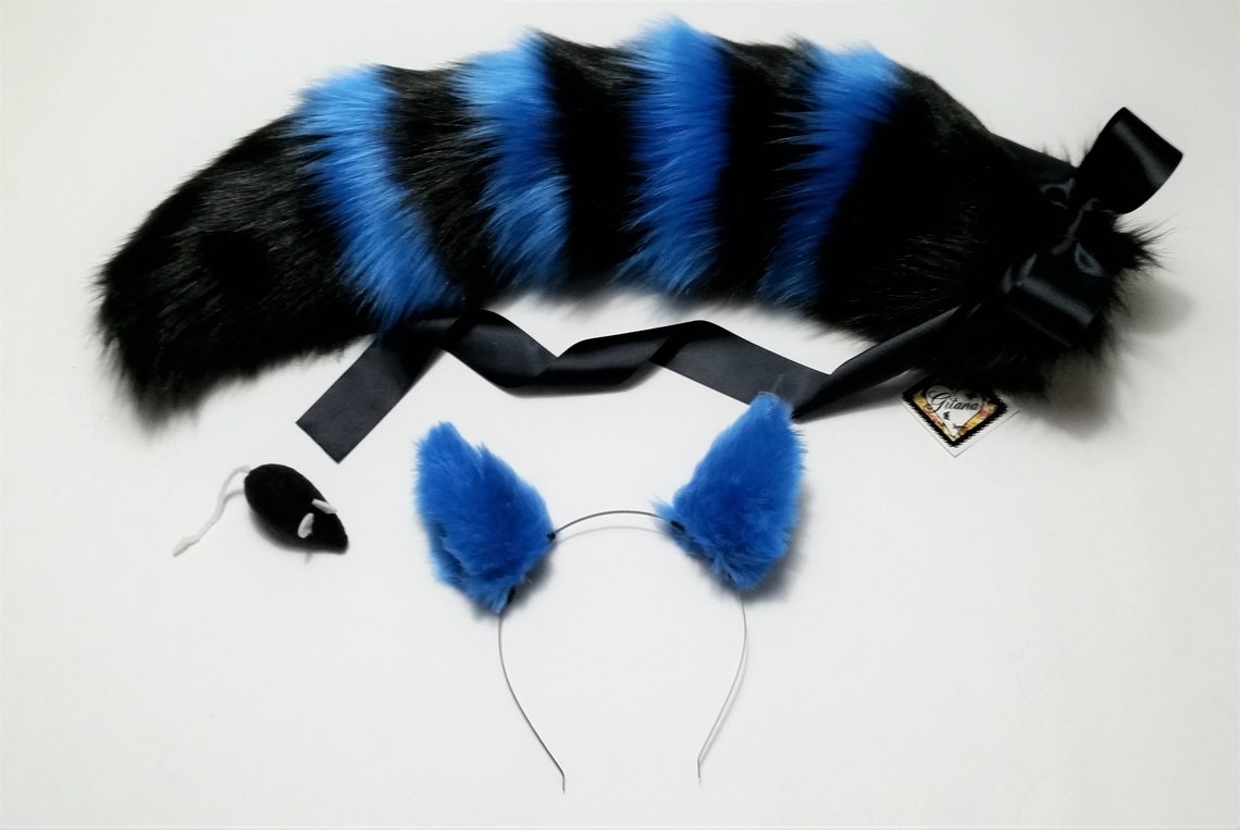 Black and Blue Cat Ears and TailCat HeadbandCat tailFox | Etsy