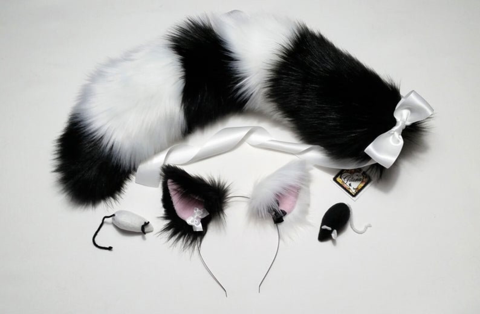 Black and White Cat Ears and Tailcat Ears Headbandcat Tail Etsy