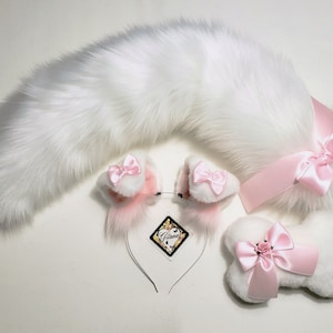 White Puppy Ears and Tail,Puppy Ears Headband,Puppy Costume,Cosplay,Party Favor, Birthday,Harajuku,Puppy Ears,Cat ears and Tail,Halloween