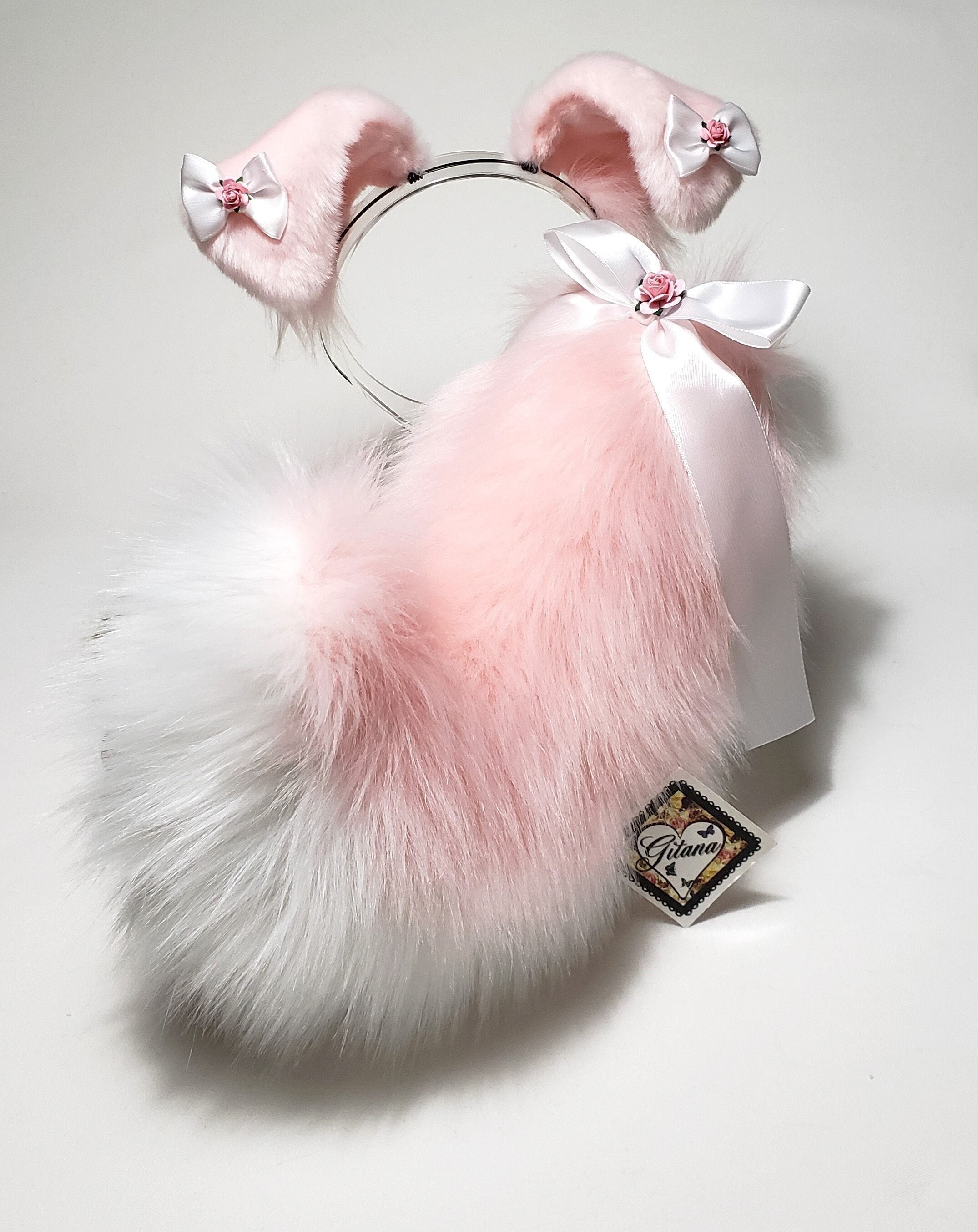Sassy Pink and White Puppy set,Puppy Costume,Cosplay,Puppy Tail,Shepherd,Harajuku,Puppy Ears,Cat ears and Tail,Shiba,Dog ears,Dog costume
