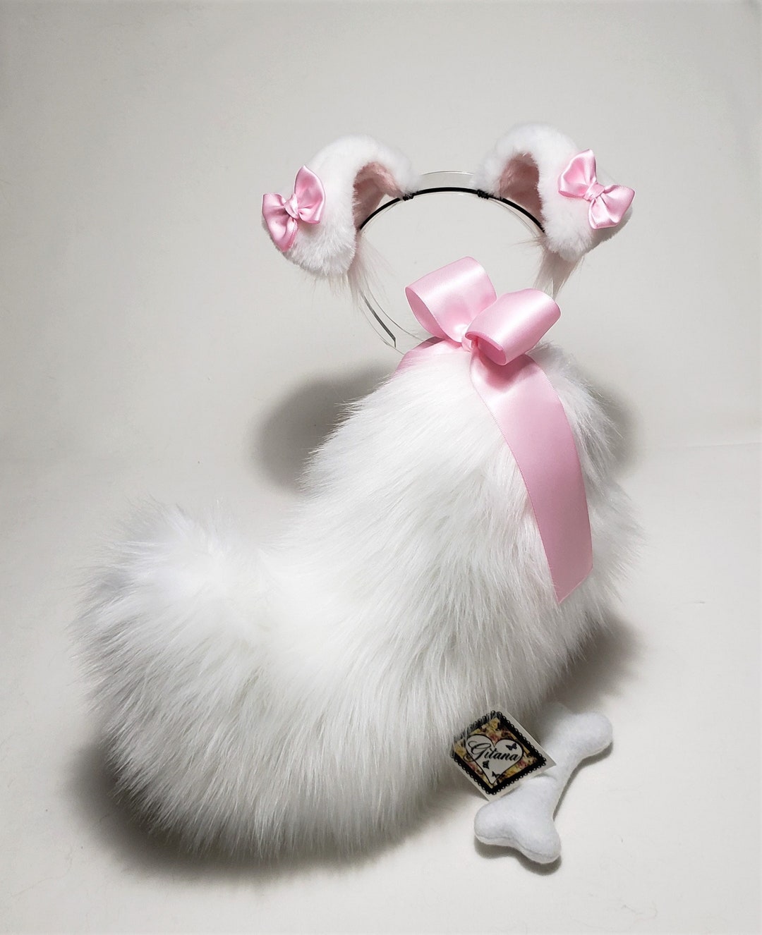 Sassy White Puppy Ears and Tail,puppy Ears Headband,puppy Costume,cosplay,puppy Tail,harajuku
