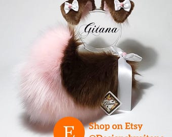 Café Pink Puppy Ears & Tail Set, Faux Fur, Handmade Cosplay Costume