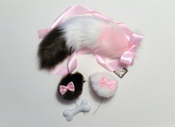 COPY - Puppy ear headband pet play dog Black and White Simple Puppy Ears Pet Play Faux Fur Bendable  main image 2