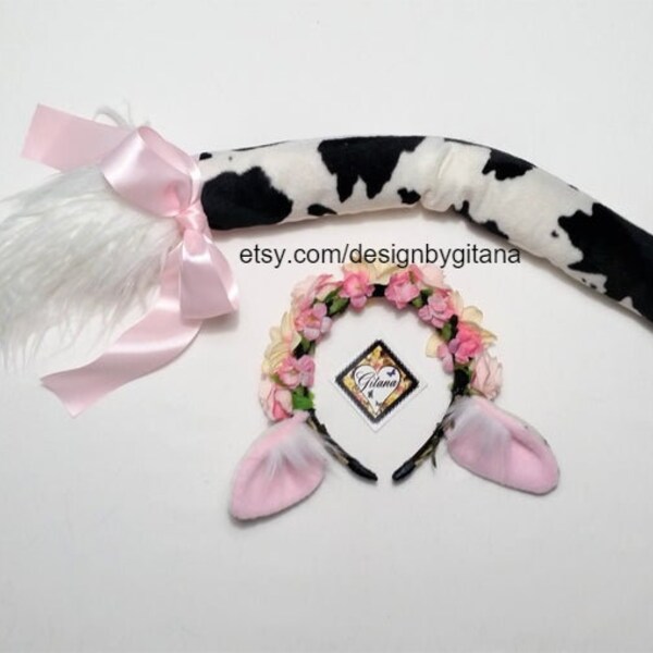 Pink  Cow Ears and Tail,Cow Ears Headband,Cow Costume,Cosplay,Harajuku,Cow Ears,Cow Tail,Halloween,Animal Costume,Kids Costume,DDLG,BDSM