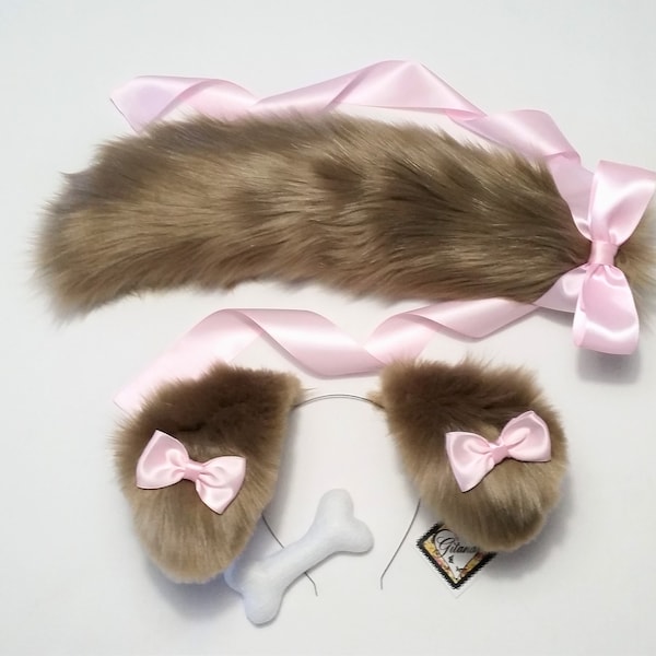 Puppy Ears and Tail,Puppy Ears Headband,Puppy Costume,Cosplay,Party Favor, Birthday,Harajuku,Puppy Ears,Cat ears and Tail,Halloween