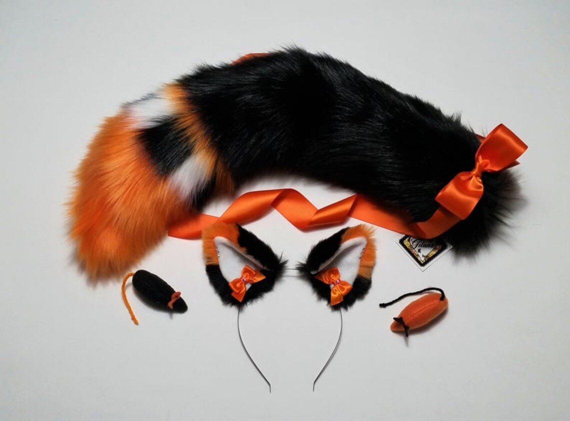 Black and Orange Cat Ears and Tailcat Ears Headbandcat Etsy