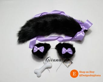Black Puppy Ears and Tail,Puppy Ears Headband,Puppy Costume,Puppy Ears, Black Puppy Ears,Harajuku,Puppy Cosplay.DDLG,Goth,Halloween