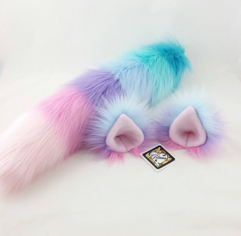  Pastel Rainbow Cat  Ears and Tail Realistic Cat  Ears and Etsy