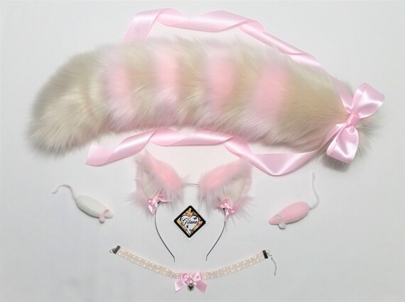 Ivory And Pink Cat Ears And Tail Realistic Cat Ears And Etsy