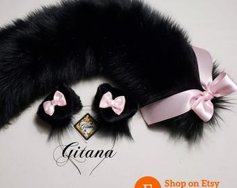 Black Puppy Ears and Tail,Puppy Ears Headband,Puppy Costume,Cosplay,Lolita,Harajuku,Puppy Ears,Cat ears and Tail,Halloween,Shepherd Tail