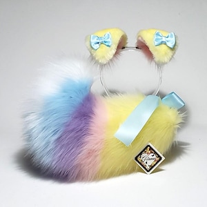 Puppy ears and tail, Sassy Stripe pastel set,Puppy Costume,Cosplay,Puppy Tail,Harajuku,Puppy Ear,Cat ear and Tail,Shiba,Dog costume,DDLG