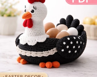 Schema per cestino di uova a forma di gallina all'uncinetto / Decorazione pasquale adatta ai principianti (PDF)