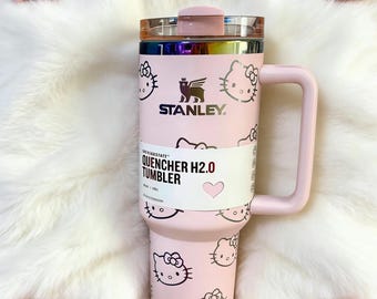 Custom Laser Hello Cat Kitty Tumbler Cup 40oz, Personalized Travel Mug, Leakproof Lid, Double-Wall, Cute Gift for Her, Christmas Gift