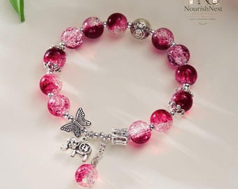 Red Gemstone Beaded Bracelet Handmade, Crystal Stretch Bracelet, Stackable Jewelry Gift for Her