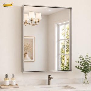Modern Silver Wall Mirror 22x30, Rectangular Bathroom Vanity Mirror with Metal Frame