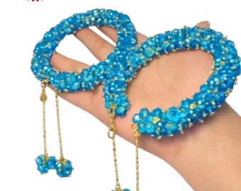 Handmade Blue Crystal Beaded Bracelet, Colorful Gemstone Stretch Bracelet, Stackable Boho Jewelry