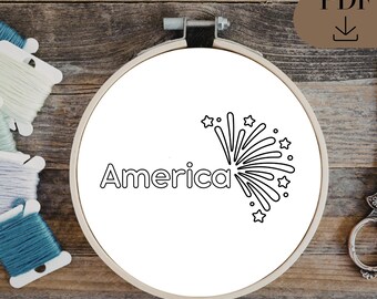 4th of July | America Emboridery Pattern, PDF in 6 sizes