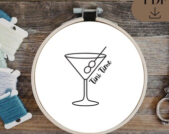 Tini Time | Martini Glass & Olives Embroidery Pattern (PDF in 6 sizes | Digital Download)