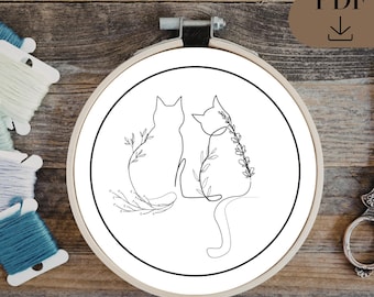 Hand Emboridery Template for cat outline,  Emboridery Pattern, PDF in 6 sizes