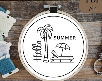 Hand Emboridery Template for Beach, Summer,  Emboridery Pattern, PDF in 6 sizes