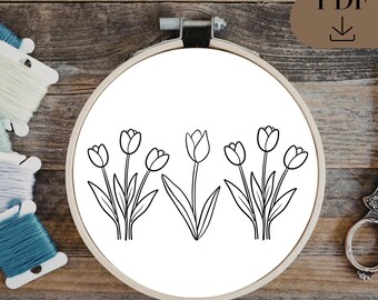 Tulip Garden Row | Minimalist Spring Floral Pattern, PDF in 6 sizes