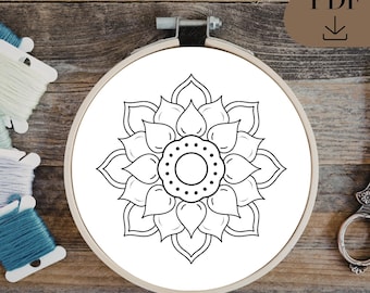 Floral Mandala | Meditative Lotus Flower Emboridery Pattern, PDF in 6 sizes