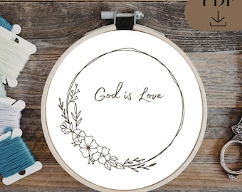 Hand Emboridery Template, Faith, God, Love, PDF in 6 sizes