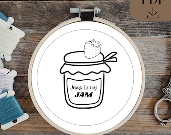 Hand Emboridery Template Jesus Is My Jam | Christian Embroidery Template | PDF in 6 sizes