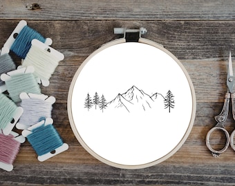 Hand Emboridery Template for Mountains, Nature Emboridery Pattern, PDF in 6 sizes