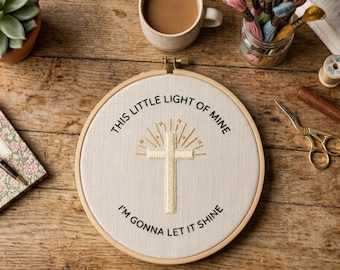 This Little Light of Mine | Christian Cross Embroidery Pattern, PDF in 6 sizes