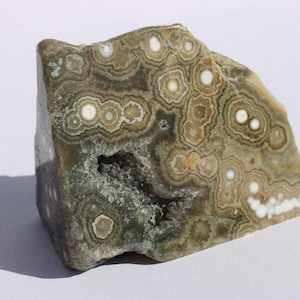 Rare Orbicular Ocean Jasper with Green, Yellow, and White Orbs - Quartz Druzy Pockets - Sea Jasper from Madagascar
