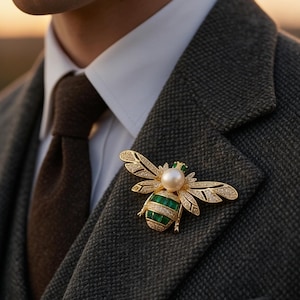 Vintage Style Bee Brooch,Premium Insect Suit Coat Lapel Pin,Designer Statement Wedding Jewelry ,Handmade Mother's Day Gift Present