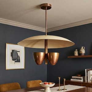 Mid Century Modern Brass Sputnik Chandelier, 4 Light Pendant Vintage Hanging Lamp, Scandinavian Style Lighting