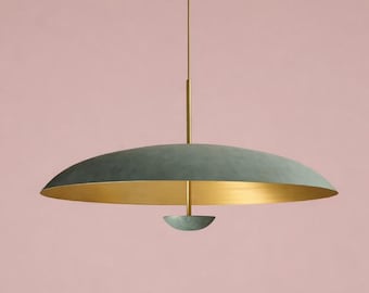 Italian Stilnovo Style Brass Pendant Light - Mid Century Modern Flush Mount Chandelier - Handmade Minimalist Ceiling Lamp Room & Kitchen