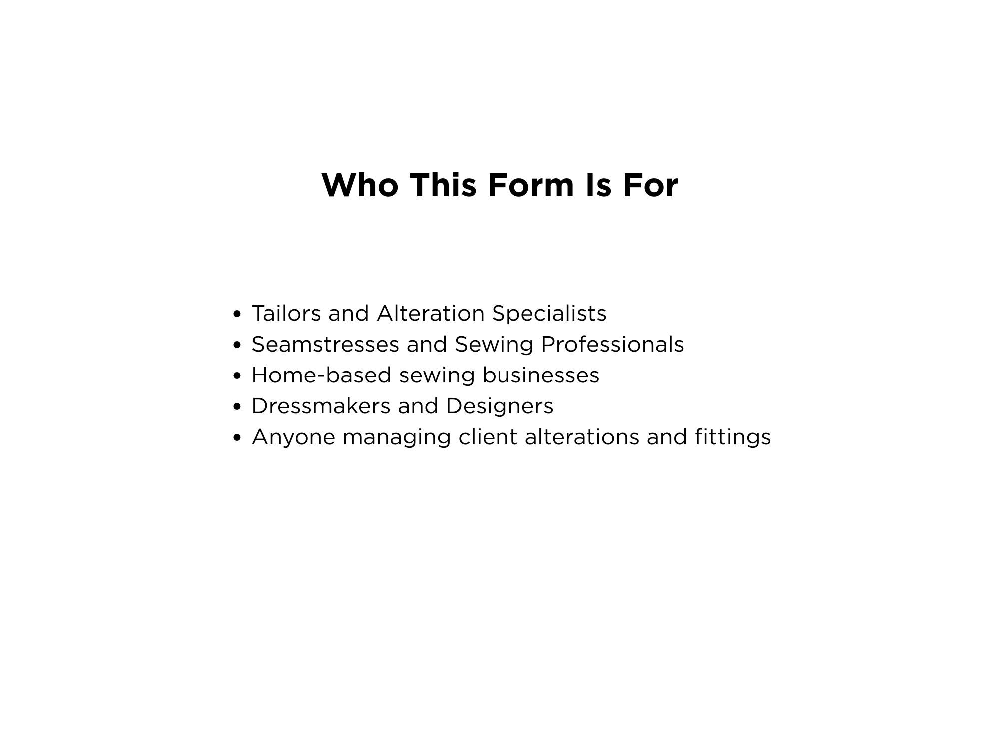 Alteration Order Form Printable, Tailor Client Intake Form, Alteration ...