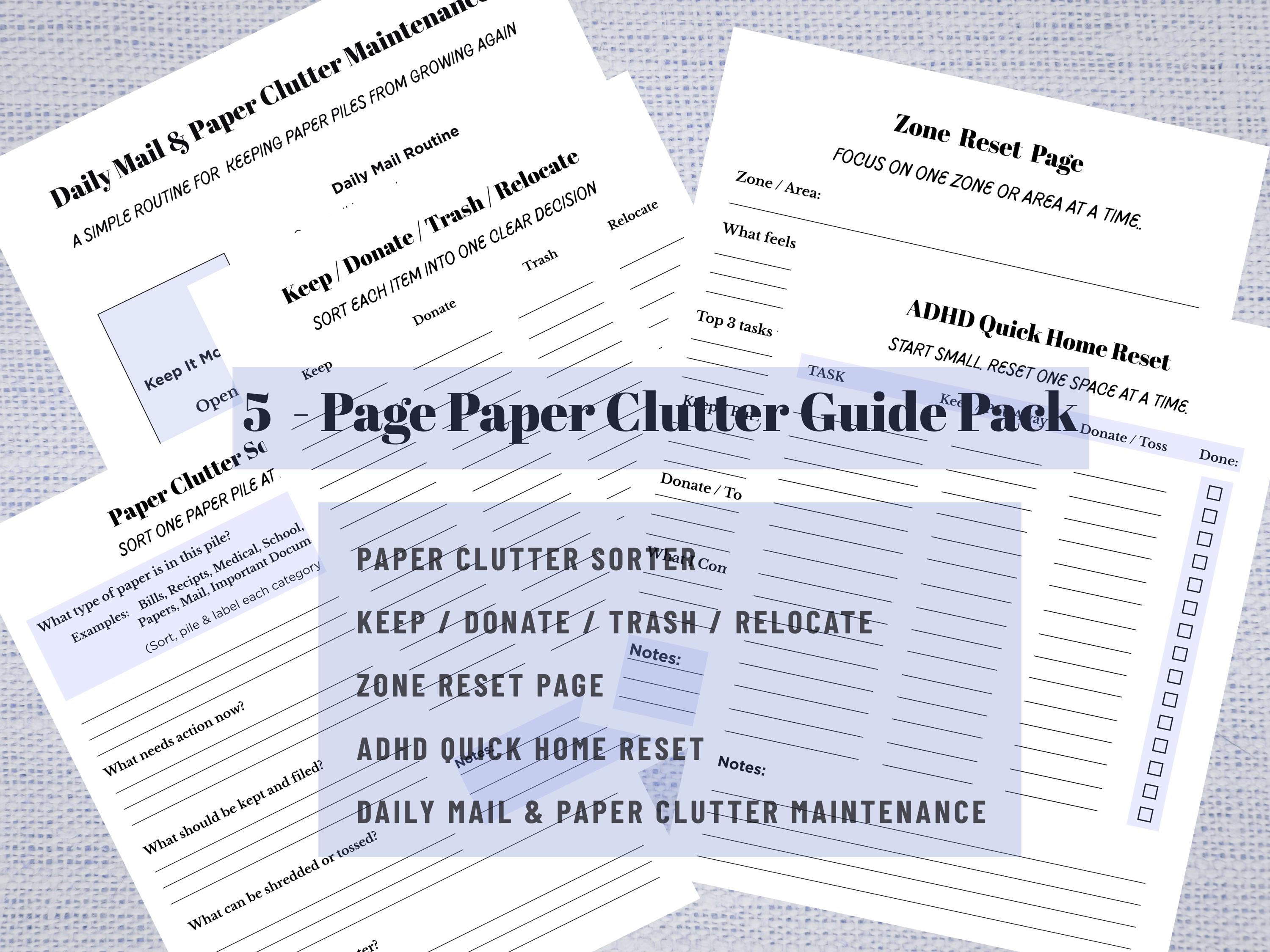 Declutter Guidance Printable, ADHD Paper Clutter Guide Pack, Home ...
