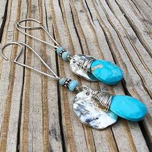 Imperial Crown Turquoise, Larimar and Sterling Silver dangle earrings