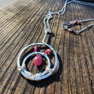Ruby multi shade, pink sapphire teardrop, and Sterling Silver long Necklace