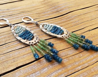 Blue and Green Apatite, tsavorite Garnet and Sterling Silver