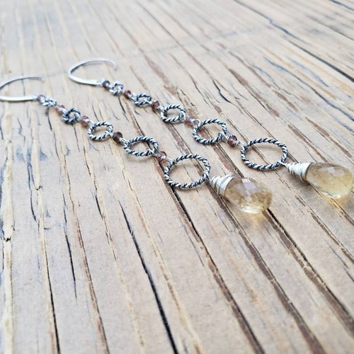 Shops Citrine Teardrop, Andalusite and Sterling Silver dangle earrings