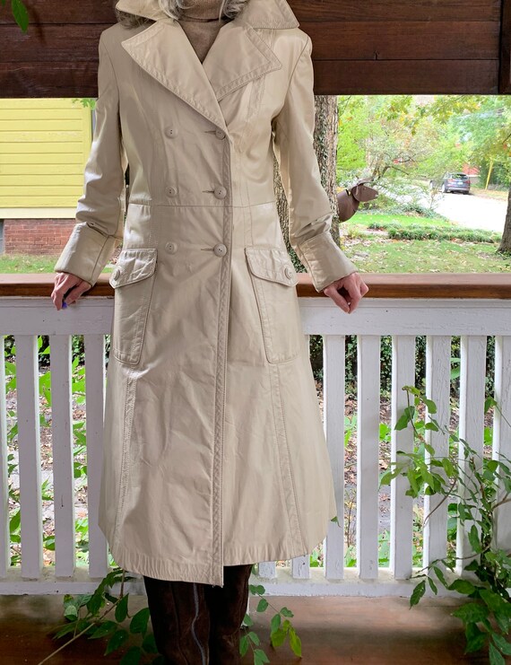 70s Vintage leather trench coat/Double breasted lo