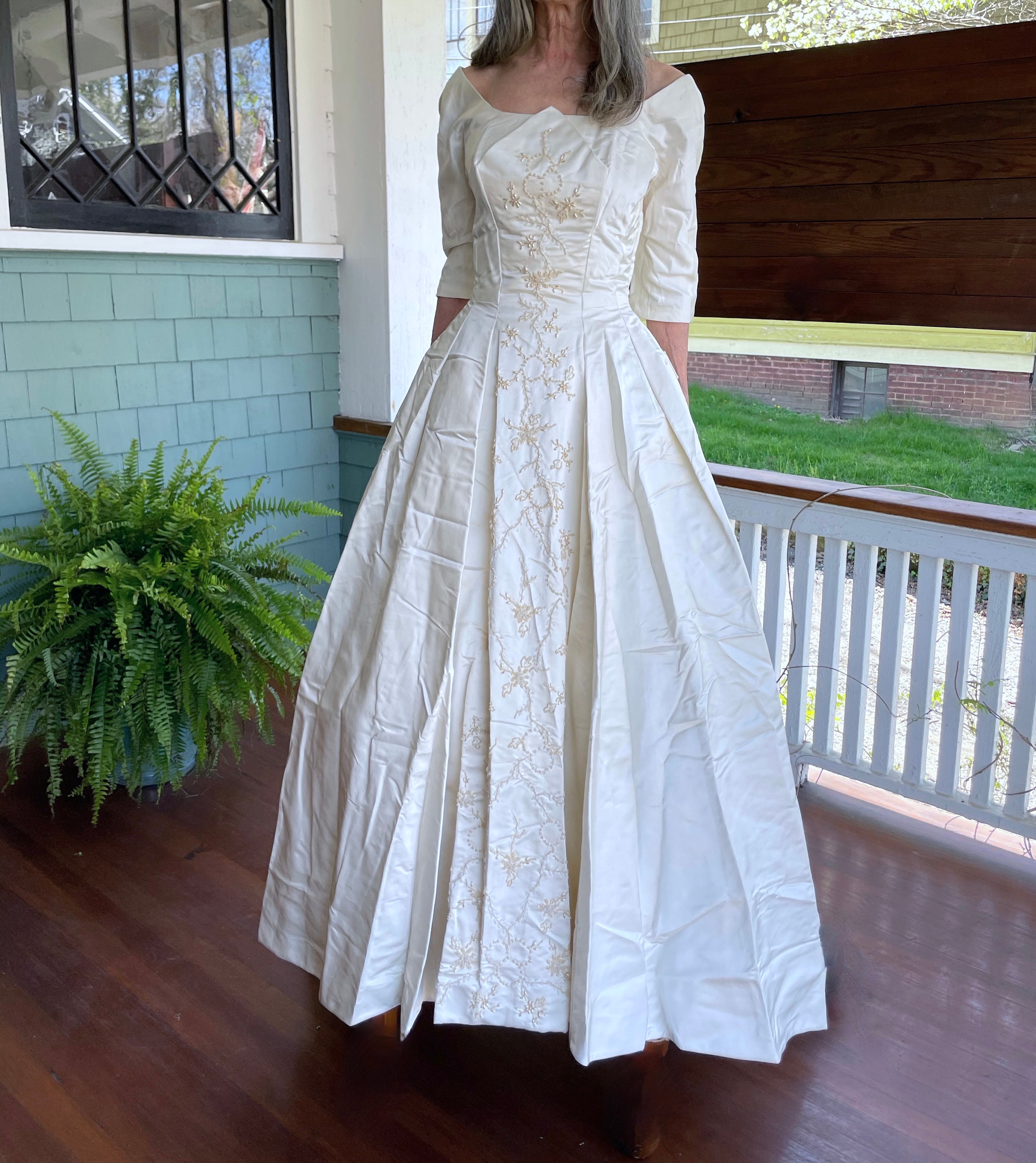 90s Ivory Peau de Soie Wedding Dress/Ivory Ball Gown Wedding | Etsy