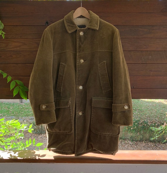 Vintage Olive Green Corduroy Overcoat/70s Corduroy