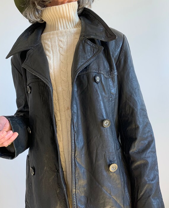 80s vintage double breasted lamb leather jacket/ M