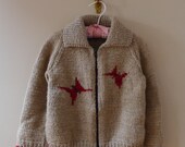 FREE SHIPPING/Vintage Cowichan Cardigan/80's Child 100% Wool Handknitted Sweater/Child Sweater/Unisex Cardigan Sweater/Size- 3 to 5